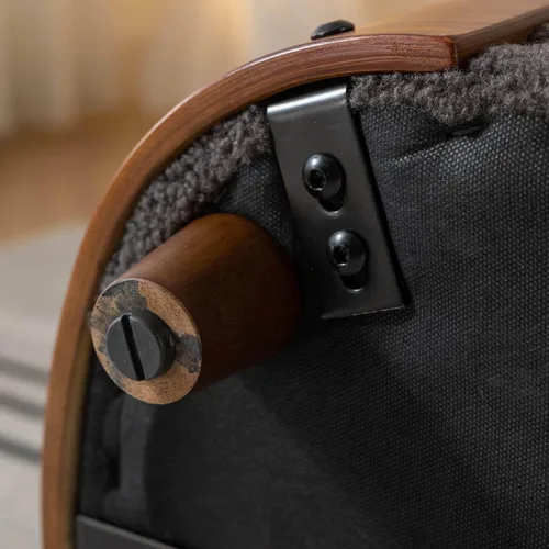 Vista 7 de Sofá cama elevado para mascotas con patas de madera maciza, respaldo de madera doblada y cojín de cachemira, muebles de lujo para mascotas