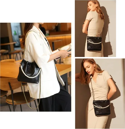 Vista 2 de Bolso tote acolchado para mujer, bolso de hombro de lujo estilo hobo cruzado, bolso de mano con cadena de diseño, bolso de trabajo de cuero, grande