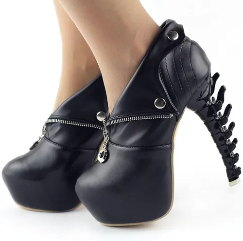 Vista 3 de SHOW STORY LF40605 - Botines de plataforma de tacón alto con cremallera, color negro y blanco