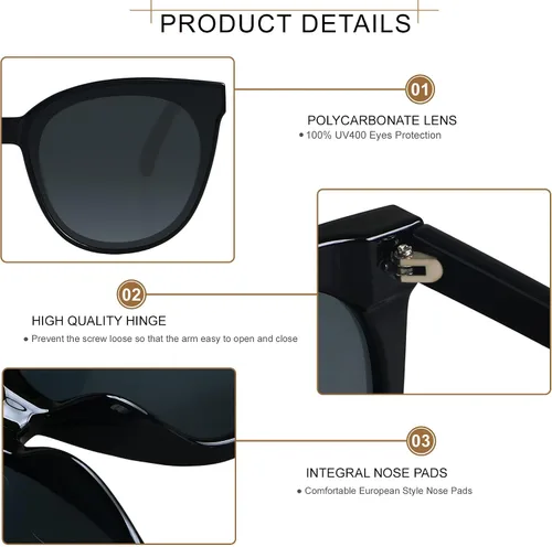 Vista 3 de LYZOIT Lentes de sol de gran tamaño con diseño de ojo de gato para mujer, 2 unidades, lentes de sol vintage a la moda