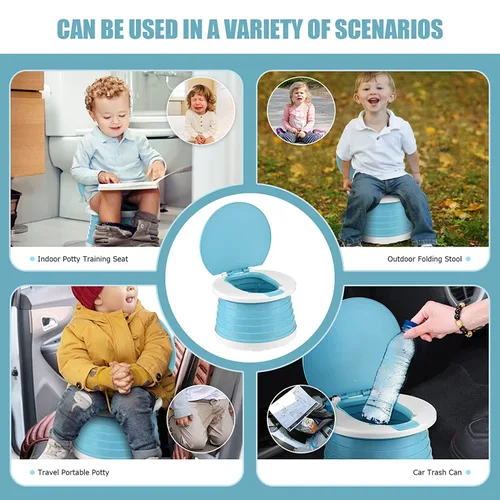 Vista 6 de Orinal portátil para viaje de niños pequeños, asiento plegable para entrenamiento de niños pequeños, inodoro para niños y niñas, automóvil, orinal