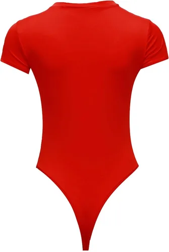 Vista 2 de Kshcf Body de manga corta para mujer con cuello redondo corto y elástico