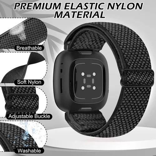 Vista 2 de Bandas elásticas compatibles con Fitbit Versa 4/Versa 3/Sense 2/Sense, correas de repuesto deportivas de nailon ajustables para mujeres y hombres