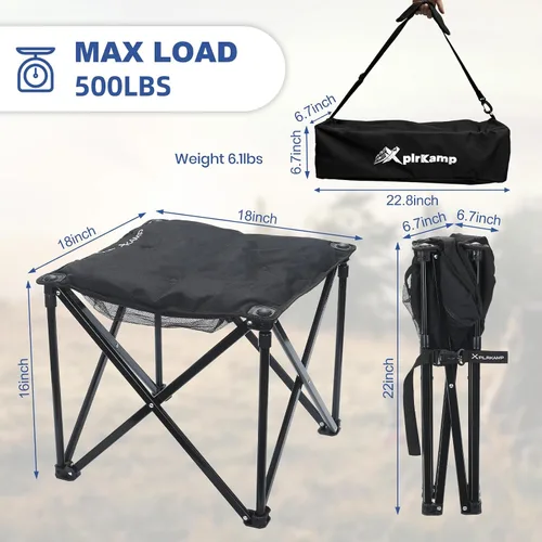 Vista 2 de Taburete acolchado para campamento, reposapiés de gran tamaño de 18 pulgadas, silla de campamento plegable para exteriores, silla otomana portátil
