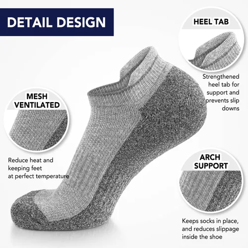 Vista 2 de ACTINPUT Calcetines acolchados de algodón para hombre, de corte bajo, antiampollas, rendimiento atlético, cómodos, invisibles, de algodón, 10-13