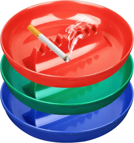 Vista 9 de Juego de 3 ceniceros de colores surtidos, bandeja de cenizas para cigarrillos y puros, ceniceros redondos de plástico de gran tamaño, para 3 piezas