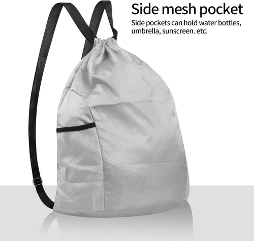 Vista 4 de HexinYigjly Bolsa de mochila con cordón, Cinch Mochila Bolsas, Sport Sack Draw String Bag Bulk, Gym Sackpack String Bag, Gris, Bolsa con cordón