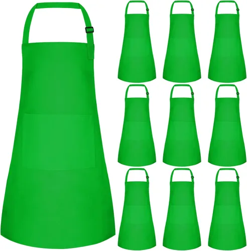 Vista 12 de Juego de 5 delantales para niños, delantal ajustable para niños con 2 bolsillos, delantal de chef para niños para pintar, cocinar, hornear, Negro