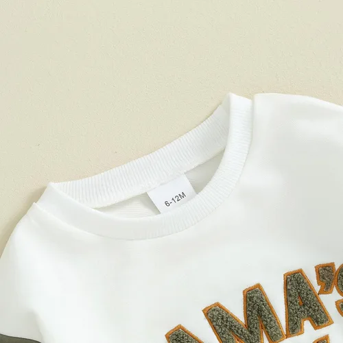 Vista 2 de Conjunto de 2 piezas de ropa de manga larga con cuello redondo y estampado de cuadros de ajedrez para niño pequeño