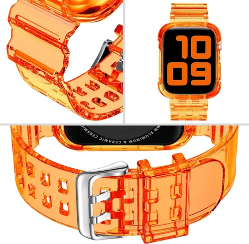 Vista 244 de DABAOZA - Correa transparente compatible con Apple Watch con estuche protector, correa deportiva de TPU con brillo para mujeres y hombres