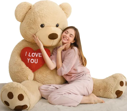 Vista 23 de MaoGoLan Oso de peluche gigante de 52" Oso de peluche - Te amo Corazón rojo Oso de peluche grande para regalo de San Valentín, aniversario, larga