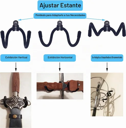 Vista 3 de YYST - Gancho de pared flexible ajustable para espada, daga, hacha, hoja de llave, escudo, etc., pantalla vertical u horizontal, 4