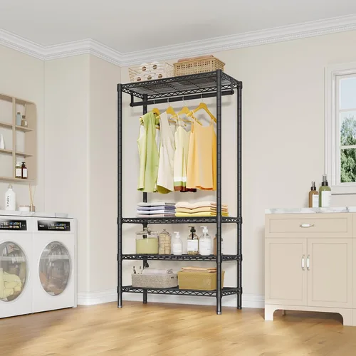 Vista 3 de VIPEK V1 - Perchero portátil mediano con capacidad de carga de 440 libras, estante resistente para ropa con 4 estantes ajustables y barra para Negro
