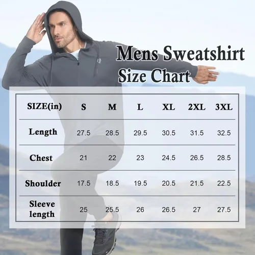 Vista 6 de VEBOON Sudadera básica con capucha y cremallera para hombre, para otoño, lisa, suave, de manga larga, para correr, con bolsillo