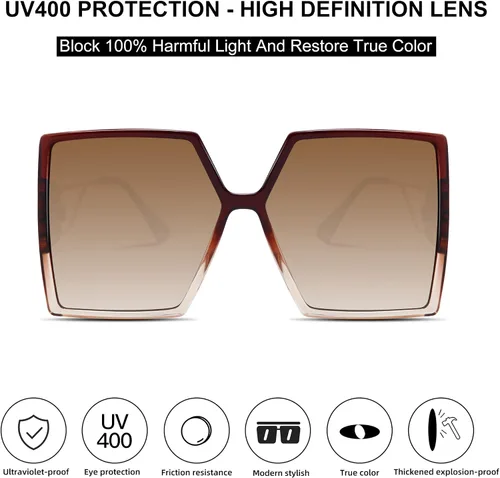 Vista 3 de STORYCOAST Gafas de sol cuadradas de gran tamaño para mujer, a la moda, con protección UV400