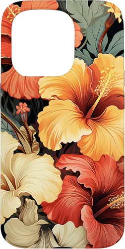 Vista 14 de Hawaiian Tropical Design Yellow Red Hibiscus Plumeria Case for iPhone 17