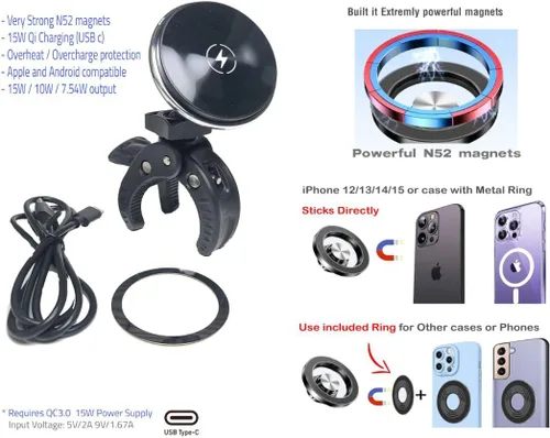 Vista 7 de Soporte para teléfono inteligente Mercedes GLE GLC GLS Diseño de pinza para consola central Magnético, para iPhone, para Android, carga