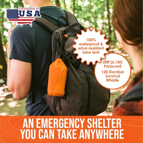 Vista 2 de Go Time Gear Tienda de campaña de supervivencia • Tienda de campaña de tubo de emergencia Mylar para 2 personas + Paracord • Protección para todo