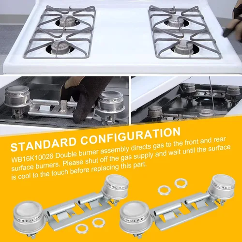 Vista 7 de Kit de quemador doble WB16K10026 WB29K17 Ensamble de quemador doble para estufa a gas Compatible con General Electric Hotpoint Reemplaza el quemador