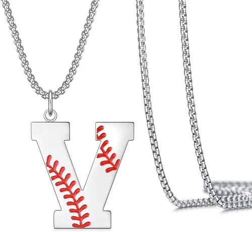 Vista 7 de VEEHOO Collar de béisbol para hombres y niños, letra inicial de la A a la Z, joyería de béisbol con colgante de joyería de béisbol para niños