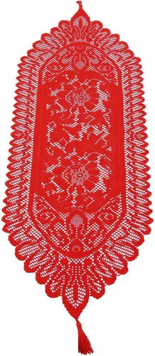 Vista 5 de mookaitedecor Camino de mesa de encaje rojo para decoración de café de fiesta de Navidad