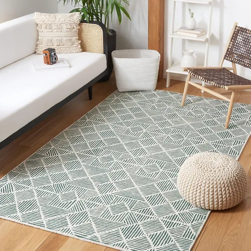 Vista 6 de SAFAVIEH Abstract Collection - Alfombra decorativa, 2 x 3 pies, azul y marfil, lana hecha a mano, ideal para zonas de alto tráfico en entrada, sala