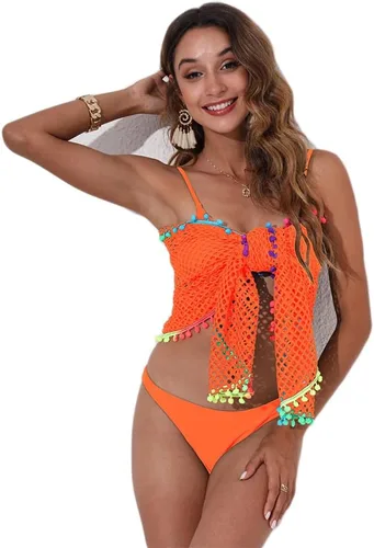 Vista 9 de Vestido cruzado de gasa transparente para mujer, para cubrir el bikini