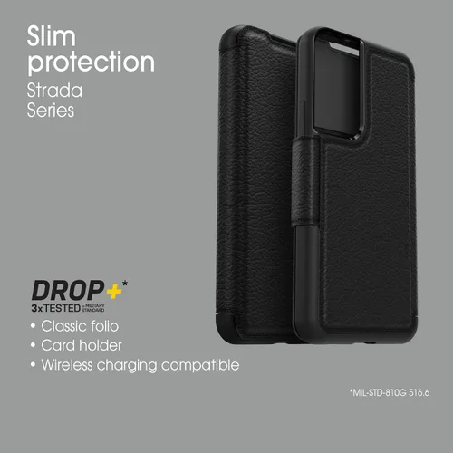 Vista 5 de OtterBox Funda para Galaxy S22 Strada Series - Shadow (negro/peltre), tarjetero, piel auténtica, apta para bolsillo, funda tipo folio