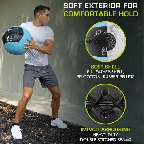 Vista 4 de ProsourceFit Bolas medicinales blandas, bolas de pared y ejercicios dinámicos de cuerpo completo, pesos codificados por colores: 6, 10, 14, 20 Lb.