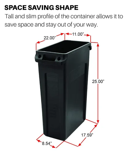 Vista 6 de Rubbermaid Commercial Products - Basurero de reciclaje, diseño rectangular con canales de ventilación, modelo Slim Jim, Negro