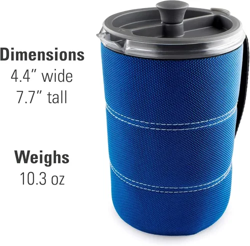 Vista 2 de GSI Outdoors, Cafetera de prensa francesa JavaPress de 30 onzas líquidas para acampar y viajar, color azul