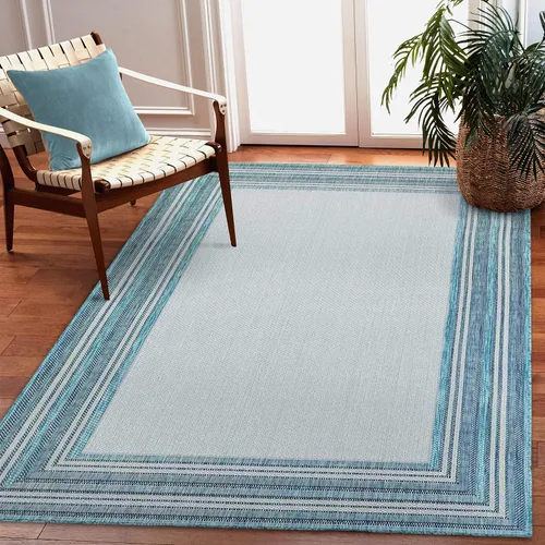 Vista 5 de Liora Manne Carmel - Alfombra tejida de perfil bajo de fácil cuidado para interiores y exteriores, color aguamarina, 6 pies 6 pulgadas x 9 pies 4