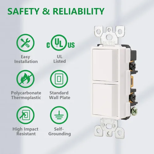Vista 3 de Wengart Interruptor decorativo de combinación dúplex basculante con placa de pared, interruptor de luz doble de 15 amperios y 120 V, interruptor
