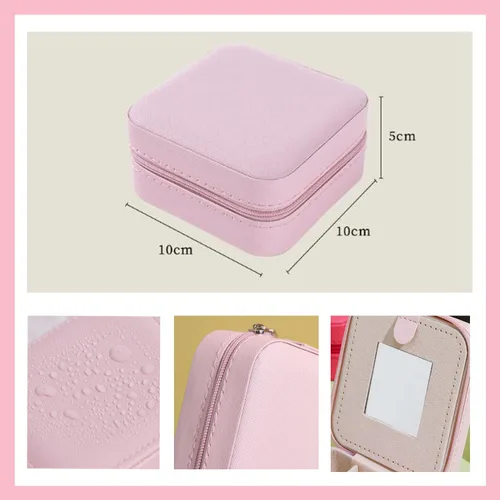 Vista 2 de JUFORLFY Joyero de viaje para mujeres y niñas, organizador con espejo, anillos, aretes, collares, caja organizadora de almacenamiento, caja