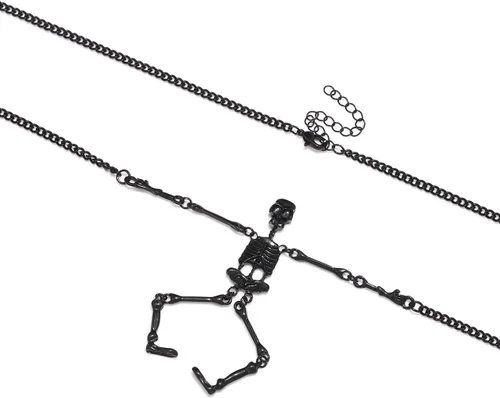 Vista 5 de Collar de esqueleto de Halloween para mujer, esqueleto de calavera fantasma, collar largo con colgante para niñas, collar de disfraz, regalo de Negro