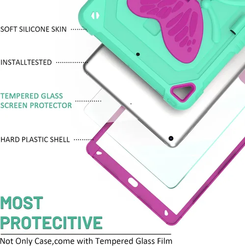 Vista 5 de Ambison Funda para iPad de 9ª/8ª/7ª Generación de 10.2 pulgadas con Protector de Pantalla de Vidrio, Cubierta Protectora Resistente a Prueba