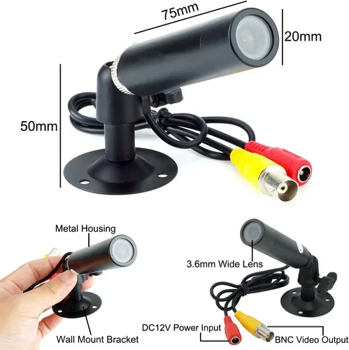 Vista 4 de Vanxse® Minicámara de seguridad CCTV 1/3 CCD 1000TVL HD 3.6mm con soporte de bala para interiores