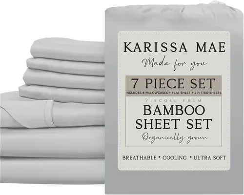 Vista 107 de KARISSA MAE Juego de sábanas de viscosa de bambú de lujo, 100% certificado FSC, refrescante, lujosamente suave, bolsillos profundos de 18 pulgadas