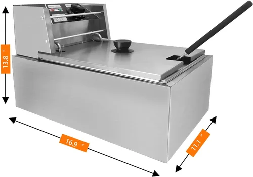 Vista 7 de Freidora eléctrica comercial EVGTTI, freidora eléctrica de 11.4QT con cesta Freidora de acero inoxidable de 2500 W con tapa, ajustable