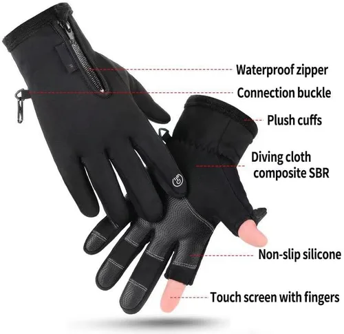 Vista 3 de Guantes de invierno para hombre y mujer, guantes cálidos para clima frío, correr, senderismo, pesca, caza, guantes de pantalla táctil para dedos