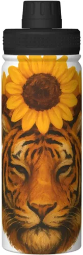 Vista 9 de Tiger and Sunflower Insulated Stainless Steel Kettle Print Funny Water Bottle Insulated Ideal for Sports and Travel