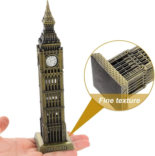 Vista 8 de Beavorty Big Ben Modelo Londres - Adorno de construcción de 7.08 pulgadas, escultura arquitectónica de metal para el hogar, boda, reunión familiar
