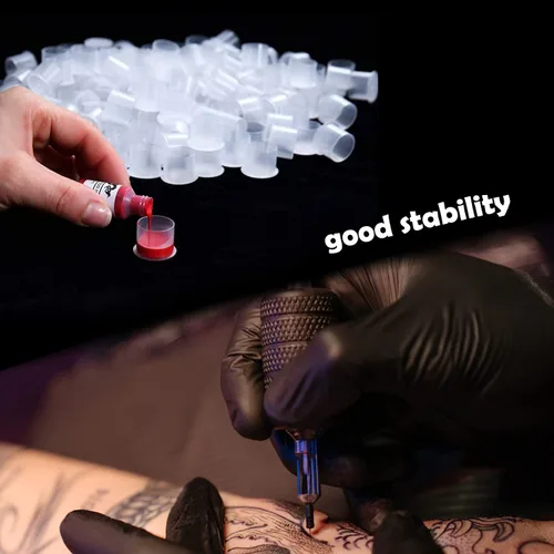 Vista 3 de Yuelong - 1000 tapas de tinta para tatuajes pequeñas, tapas de pigmento de plástico, vasos desechables para tatuajes con tamaños de base de 0.433 in
