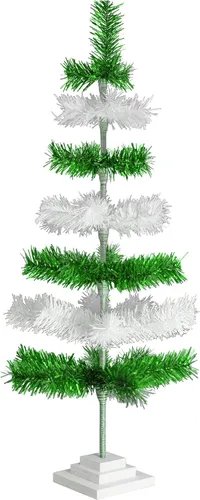 Vista 8 de Árbol de Navidad verde metálico y blanco mate, cepillo artificial en capas de oropel sin encender con soporte incluido (18 pulgadas)