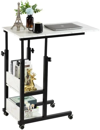 Vista 10 de Hadulcet Mesa C Ajustable con Estación de Carga, Escritorio Inclinable Mesa Auxiliar en Forma de C para Sofá, Soporte sobre Cama con Ruedas