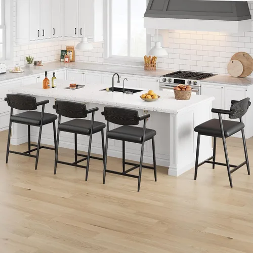 Vista 14 de IDEALHOUSE Juego de 2 taburetes de bar de altura de mostrador con brazos, taburetes de bar tapizados de 26 pulgadas con respaldo, asiento más ancho