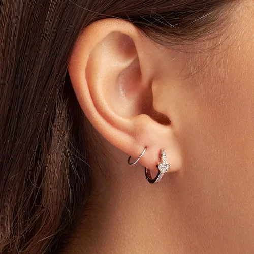 Vista 4 de Pandora Aretes de aro con corazones atractivos de rosas, Metal, N A