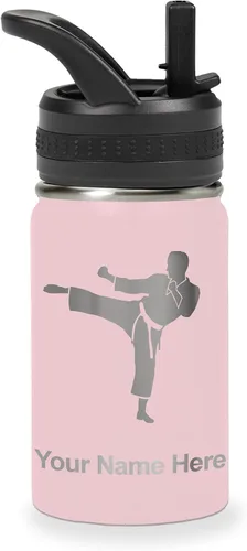 Vista 78 de Botella de agua personalizada LaserGram, Karate Man, de acero inoxidable con aislamiento al vacío de doble pared con tapa abatible, regalo grabado