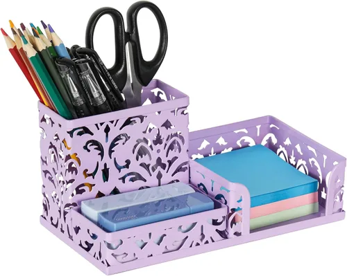 Vista 9 de Organizador para escritorio de oficina, de EasyPag, con 3 compartimentos, con diseño calado de flores, Negro