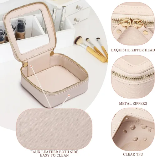 Vista 5 de Pinkmik Pequeña bolsa de maquillaje, mini estuche transparente para maquillaje y neceser con cremallera, organizador de bolsos para mujer